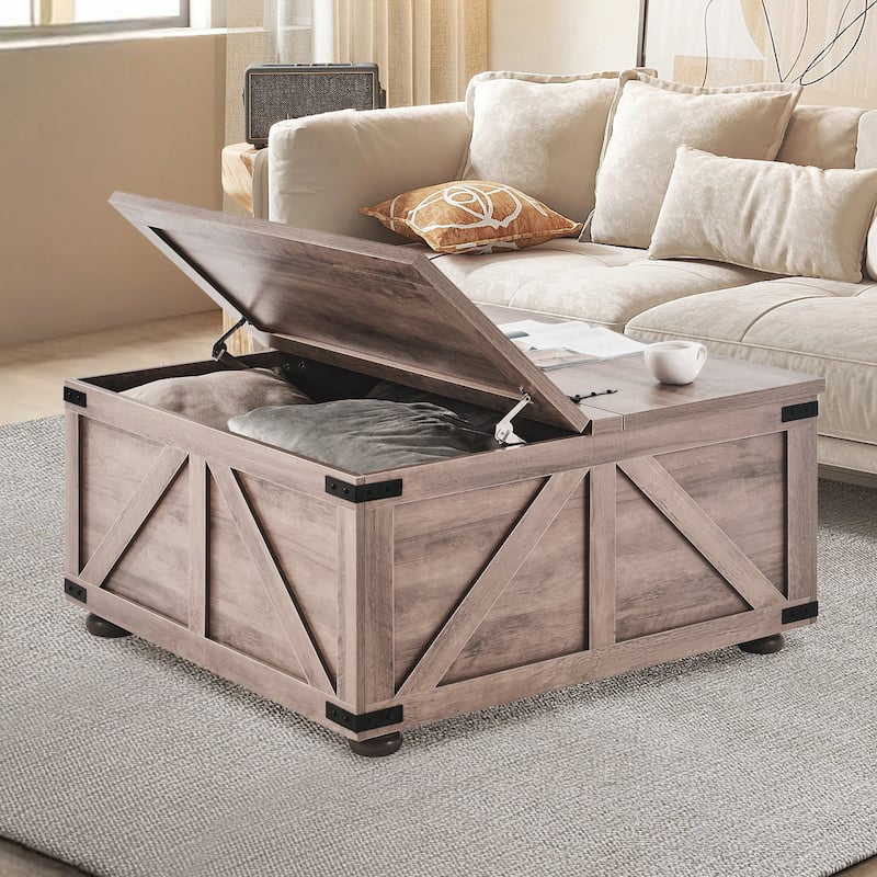 36 Inch Lift Top Square Coffee Table with Large Storage Compartment Perfect for Books or Documents Store - 36” x 36” x 18.2”