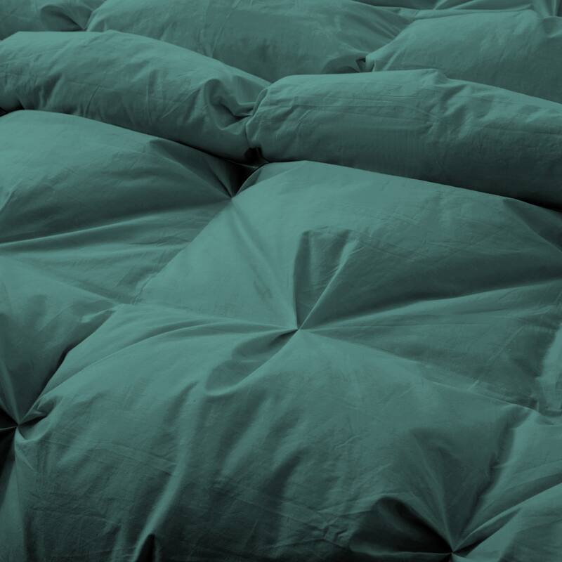 All Season 100% Cotton White Goose Feather Down Comforter with Pinch Pleat Design