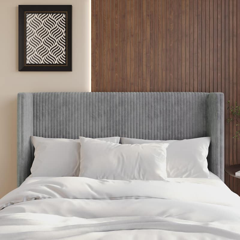 Clayfell Lenox Upholstered Wingback Headboard, Soft Corduroy, Easy to Assemble - Grey - Full