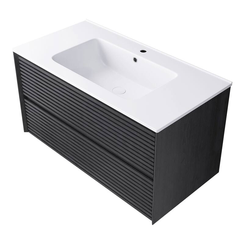 Wall-Mounted Bathroom Vanity with White Ceramic Sink