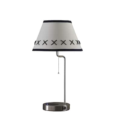 Table Lamp with Wireless Charging and USB Port, Silver