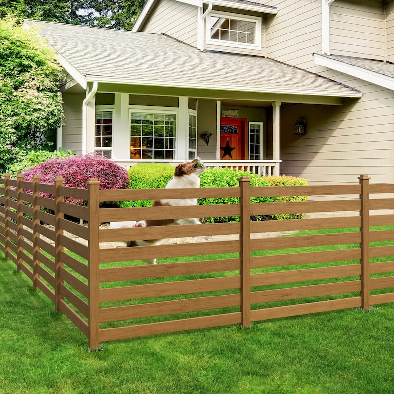 Courtyard Privacy Fence No Pit Digging Type, More Convenient For Outdoor Installation,2,4-Panel - 39.3 in. W x 35.6 in. H - Teak Color-oil Printed-pieces of 2