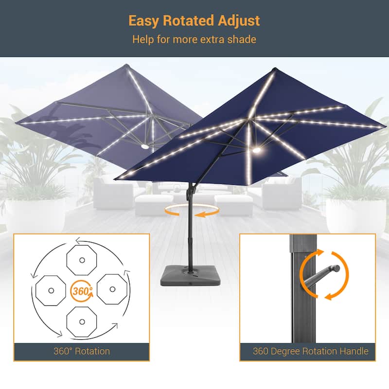 LIVOOSUN 11.5x9FT LED Cantilever Patio Umbrella Solution-Dyed Fabric w/Base