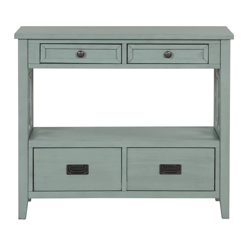 36'' Pine Entryway Table Console Table with 4 Drawers & Open Shelf, Farmhouse Side Table Sofa Table for Entryway Living Room
