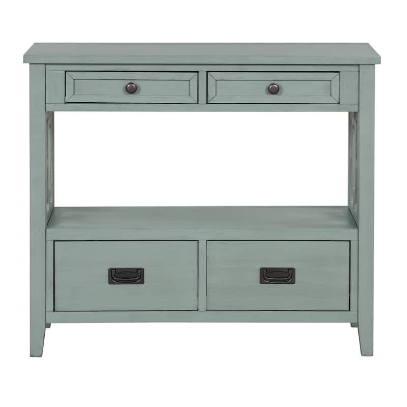 36''Farmhouse Pine Wood Console Table Entry Sofa Table with 4 Drawers & 1 Storage Shelf for Living Room Hallway Kitchen