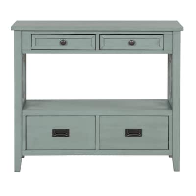 36 Inch Farmhouse Console Table, Farmhouse Entry Table with 4 Drawers, Solid Wood Sofa Table with Shelves