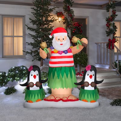 Gemmy Animated Christmas Inflatable Hula Santa and Penguins, 5.5 ft Tall