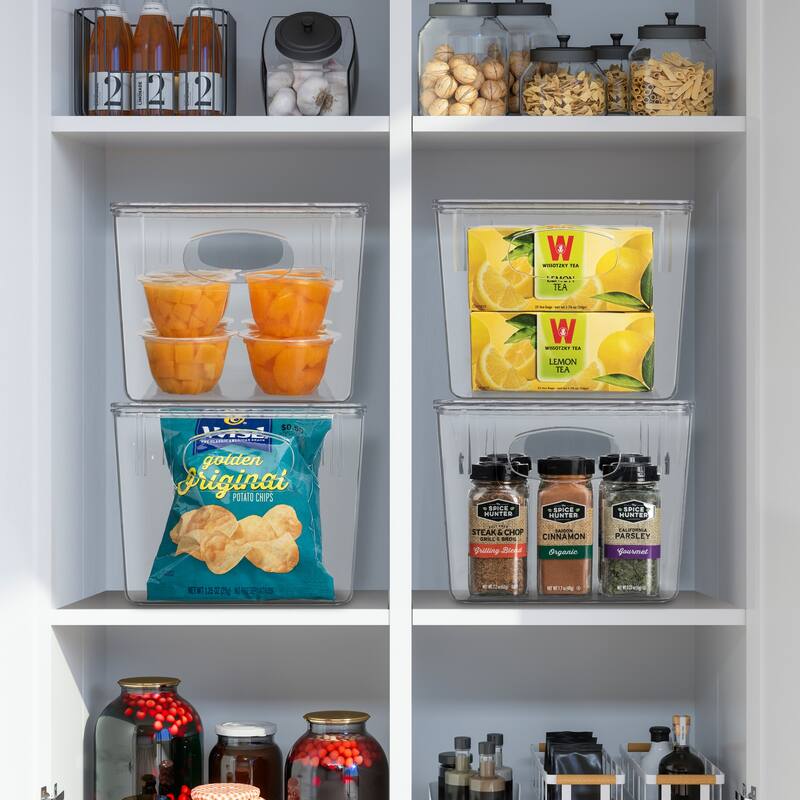 Plastic Storage Clear Bins w/ Lid, Stackable Pantry Box Bin Containers