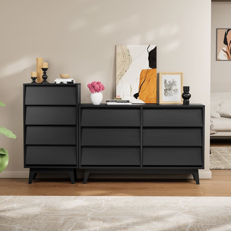 Anmytek 4-Drawer Double Dresser Features Vintage-style and Bevel Design
