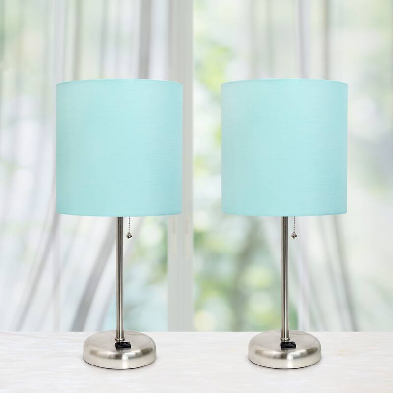 Simple Designs 19.5" 2 Pack Table Desk Lamp Set with Charging Outlet - 19.50
