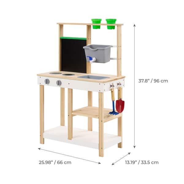 Teamson Kids Outdoor Wooden Mud Kitchen, Garden Playset, Kids Pretend Cooking Play Kitchen with Sink, Chalkboard, Backyard Toy