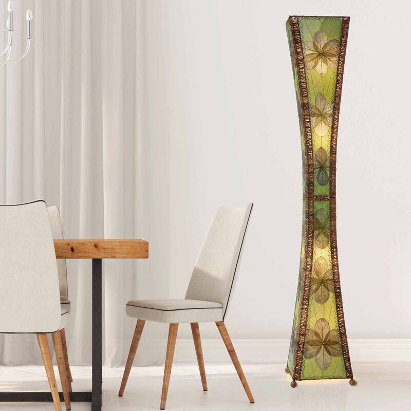 Eangee Handmade Hourglass Giant Floor Lamp, Jackfruit Leaves Shade, 13 x 13 x 72 in.