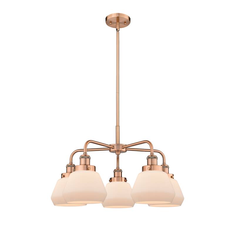 Innovations Lighting Fulton - 5 Light 25" Stem Hung Chandelier - Antique Copper/Matte White