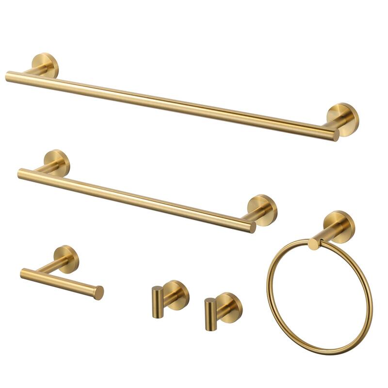 WOWOW 6-Piece Bath Hardware Set with Mounting Hardware - Brushed Gold