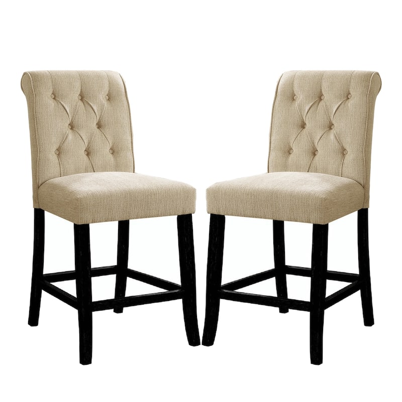 Set of 2 Padded Chenille Dining Chairs - Beige