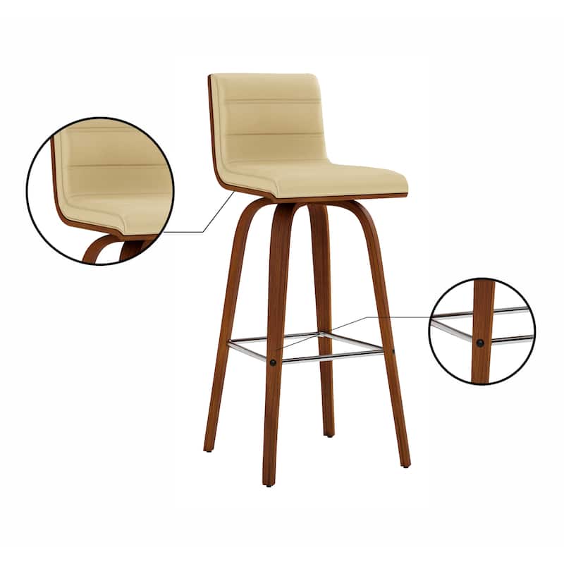 Skara Swivel Bar Stool, Upholstered Bar Height Chair with Bentwood Frame