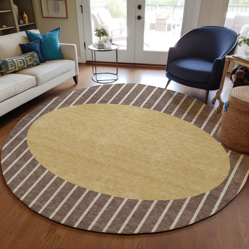 Machine Washable Indoor/ Outdoor Modern Sunrise Chantille Rug - Brown - 8' x 8'