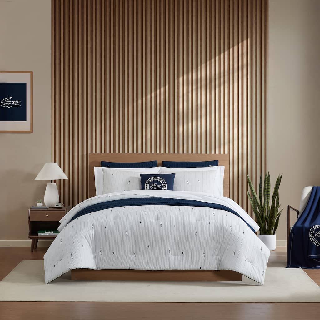 Lacoste Logo Stripe 3-Piece Percale Cotton Comforter Set