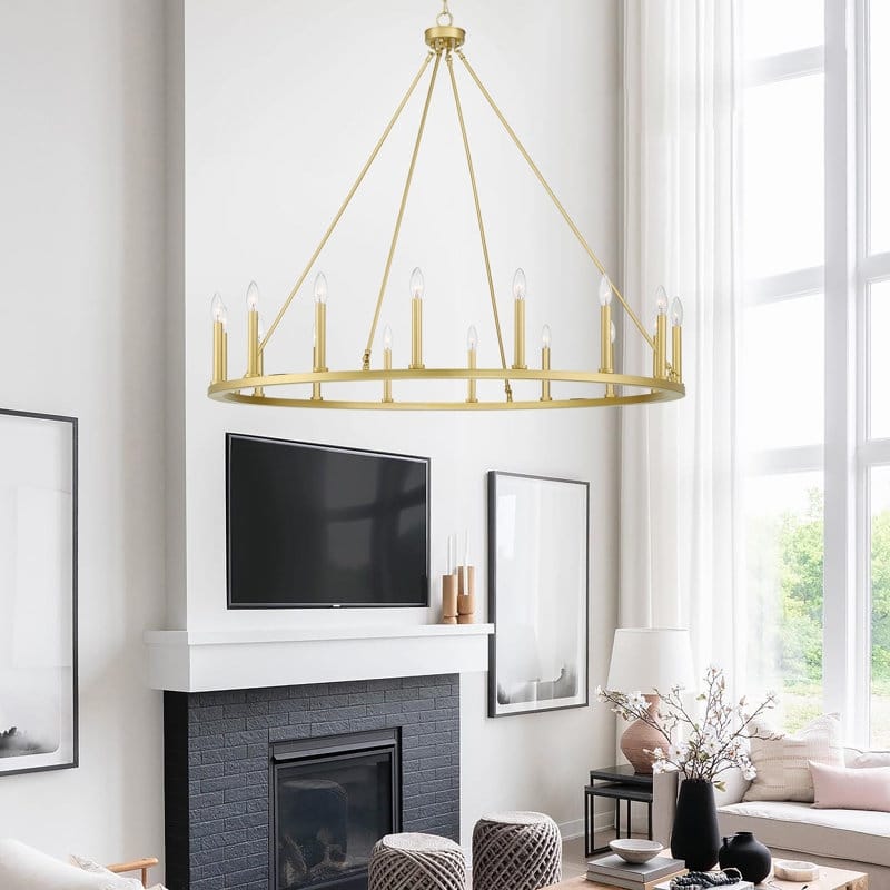 47In Farmhouse 16-light Large Round Wagon Wheel Candle Chandelier - 47'' D X 140'' H