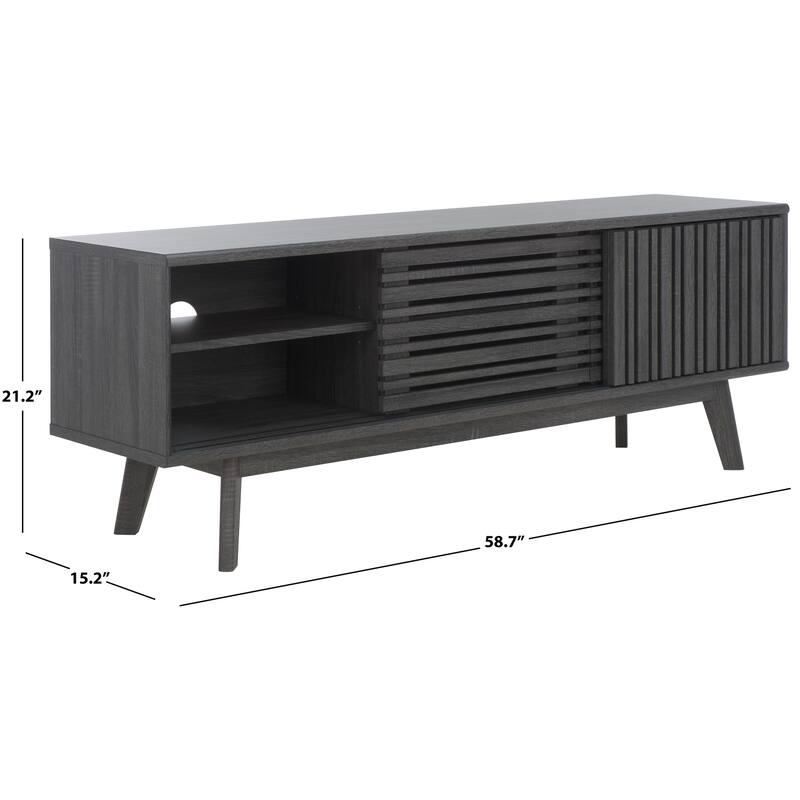 SAFAVIEH Home Esma 3 Door Media Stand. - 59Wx15Dx21H - Distressed Black.