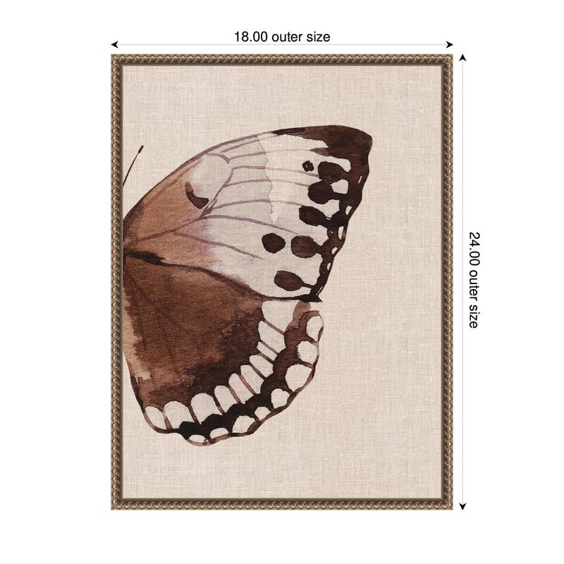 Kate and Laurel Sylvie Retro Butterfly Watercolor Diptych Neutral Burlap Right Framed Canvas by The Creative Bunch Studio