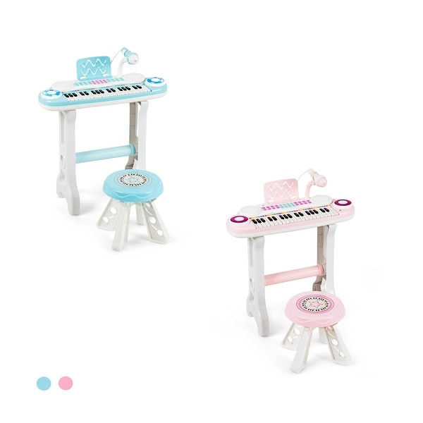 Costway 37-Key Kids Piano Keyboard Playset Electronic Organ Light BluePink