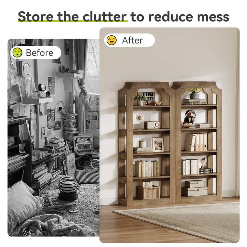 Tall 5 Shelf Bookcase, Storage And Display Bookshelf For Home Office And Living Room