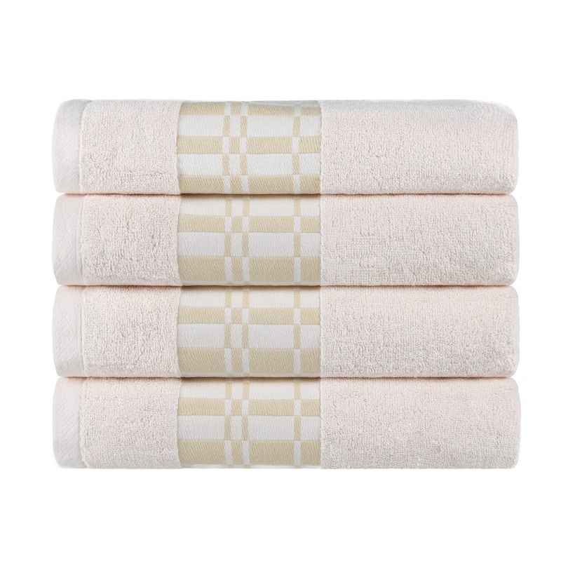 Superior Larissa Cotton Embroidered Geometric Border Bath Towel Set of 4