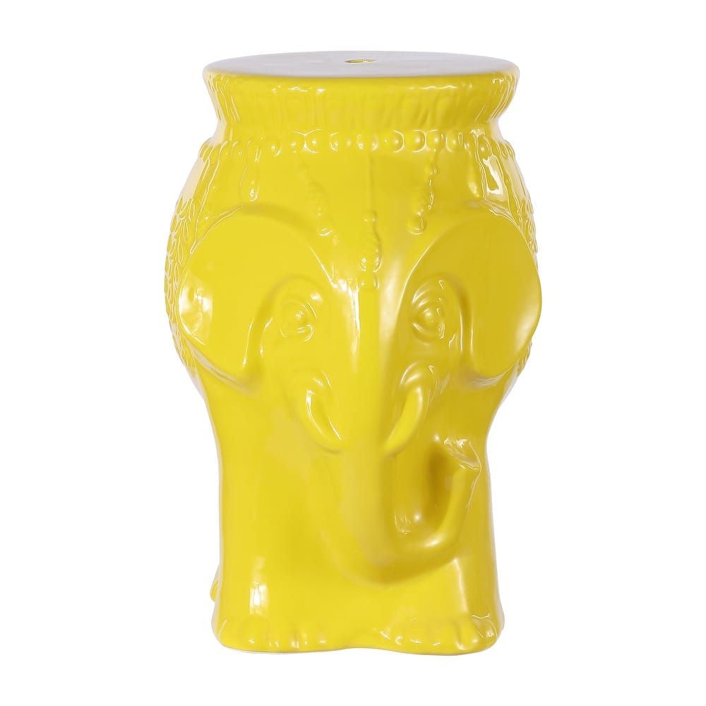 Lucky 18.5" Modern Bohemian Elephant Ceramic Garden Stool, by JONATHAN Y