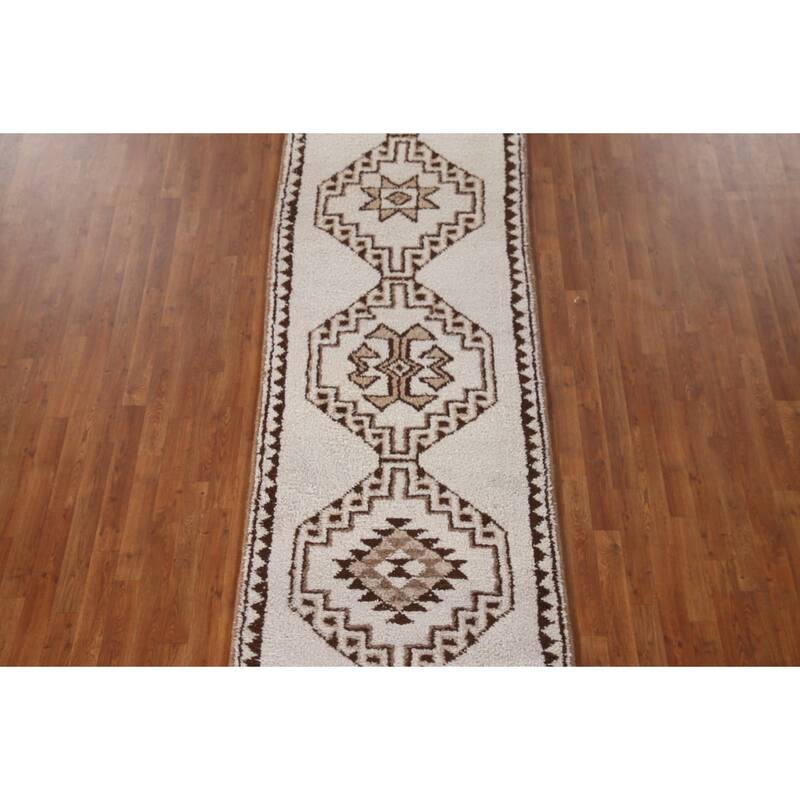 Natural Dye Tribal Anatolian Runner Rug Hand-knotted Wool Carpet - 3'3"x 11'11"