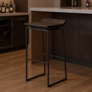 HomeRoots 30" Black Solid Wood and Metal Backless Bar Height Bar Chair