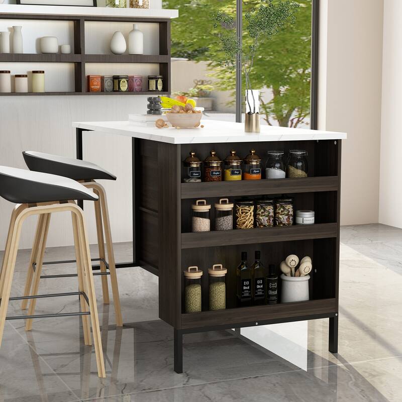 55.1"W Buffet Kitchen Island Cabinet with Open Shelves Two Drawers