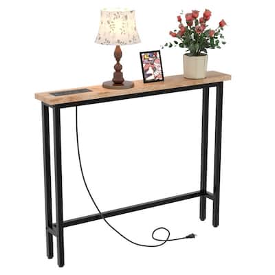 VINGLI 1-Piece Melamine + Iron Hall Table with Power Strip