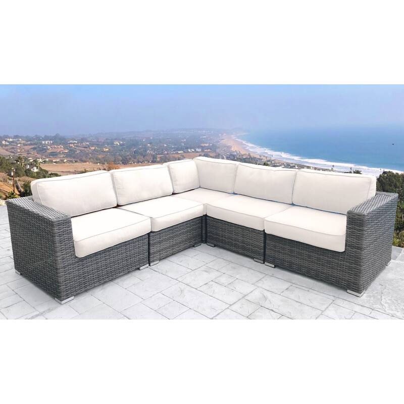 LSI 94'' Wide Outdoor Wicker Patio Sectional with Cushions - Canvas