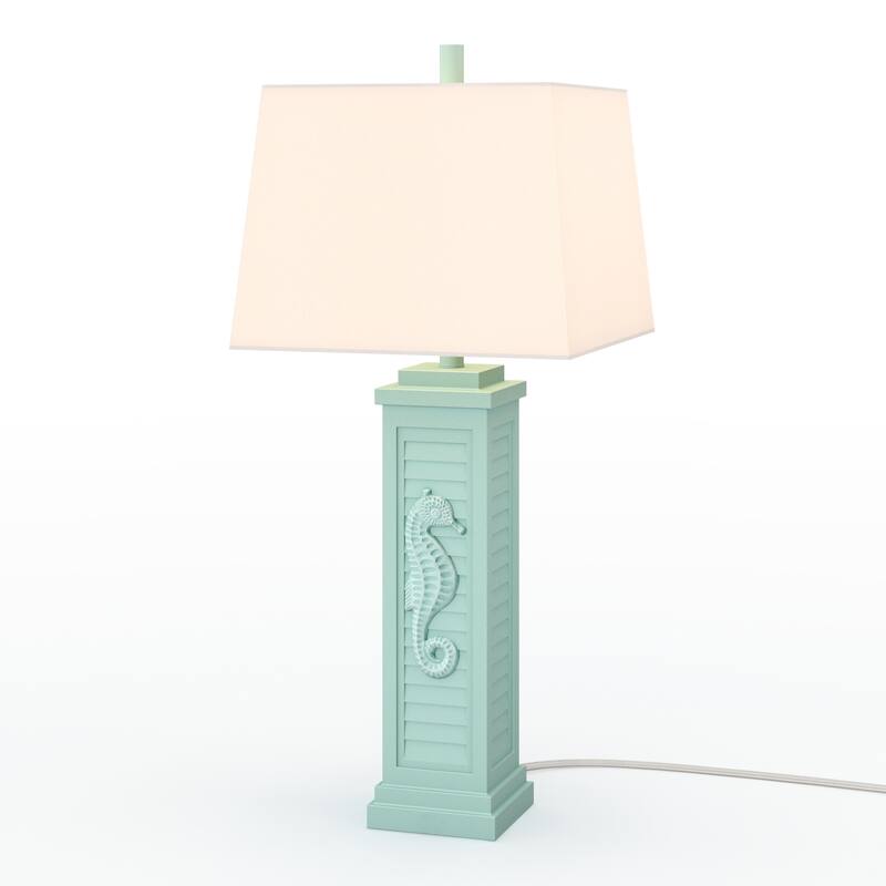 Lux Lighting Sea Horse Shutter 32" Teal Blue/Green Coastal Lamp with USB Charging port (Set of 2) 3-Way Switch