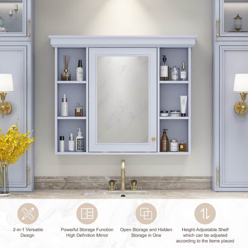 Modern Bathroom Wall Cabinet with Mirror,Medicine Cabinet with 6 Open Shelves