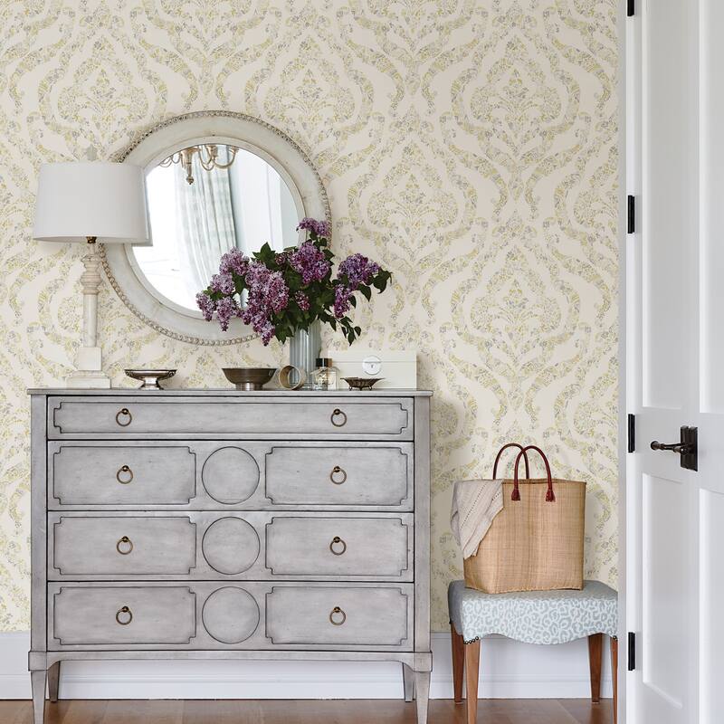 A-Street Prints Featherton Mustard Floral Damask Wallpaper