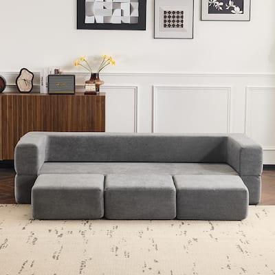 79.14" Ebern Designs Convertible Sectional Sofa Couch with 3 Ottomans