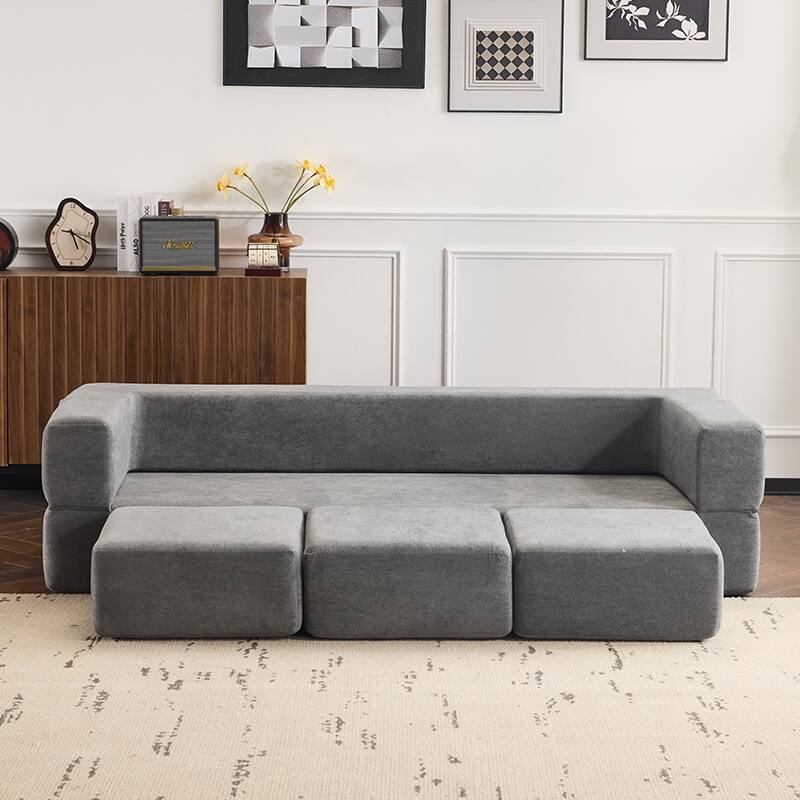 Designs Convertible Sectional Sofa with 3 Storage Ottomans - High-Resilience Foam Sleeper, Space-Saving Chenille Floor Sofa