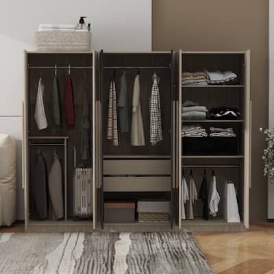 6 Doors Wooden Wardrobe Storage for Bedroom,with 2 Drawers Inside,Ample Storage Space,Simple and Elegant Appearance