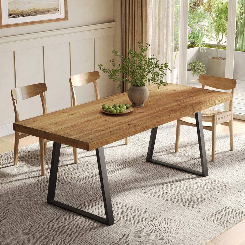 Solid Wood Dining Table for 4-6 People, 63 Inches Rectangular Kitchen Table