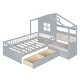 preview thumbnail 15 of 21, Modern Twin Size Wooden House Platform Bed with Trundle Bed, Triangular Roof Sleeper Daybed with 2 Drawers & Storage Shelf