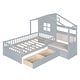 preview thumbnail 14 of 16, Wooden House Bed with Linen Upholstered Sofa, Storage Bed Frame with 2 Drawers, Shelves for Kids, Boys, Girls