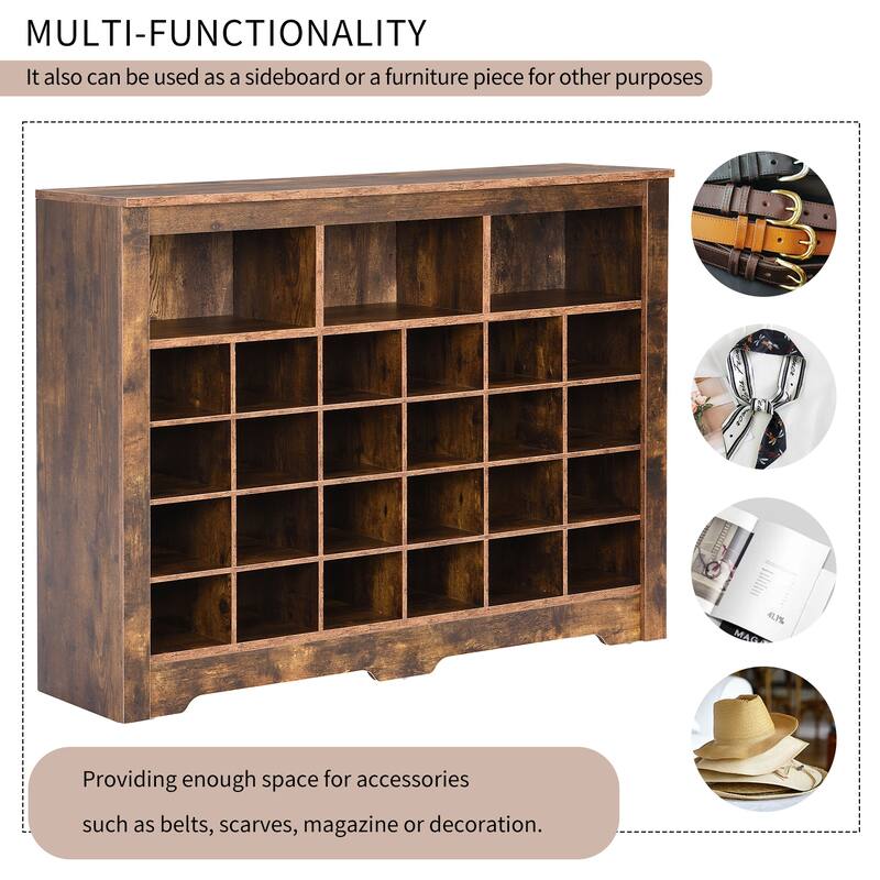 Shoe Cabinet Console, Square Lattice Shoe Storage Cabinet with Curved Base, 24 Pair Wood Shoe Rack for Entryway