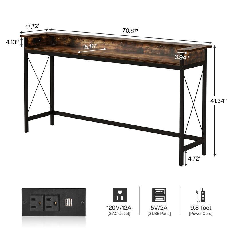 Extra Long Console Sofa Table with Outlets and USB Ports