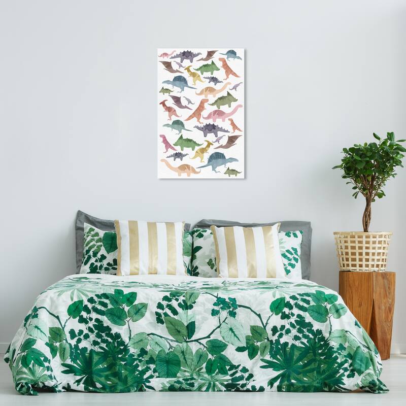 Wynwood Studio Canvas Animals Dinosaurs Pattern White and Modern & Contemporary Wall Art Canvas Print - 24 x 36