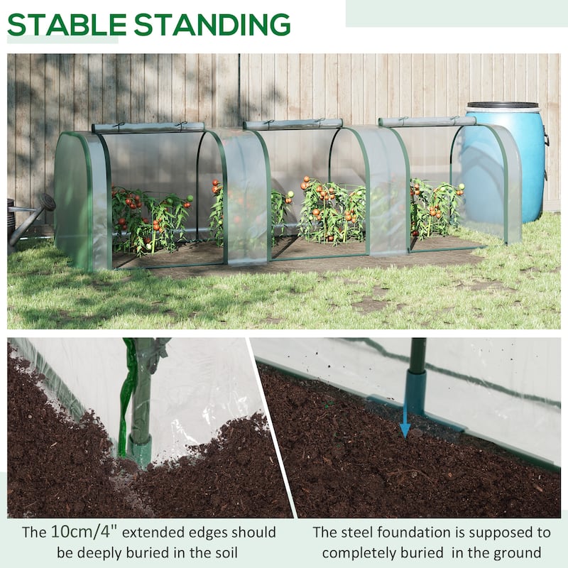 Outsunny 10' x 3' x 2.5' Mini Greenhouse, Portable Tunnel Greenhouse with Roll-Up Zippered Doors, UV Waterproof Cover
