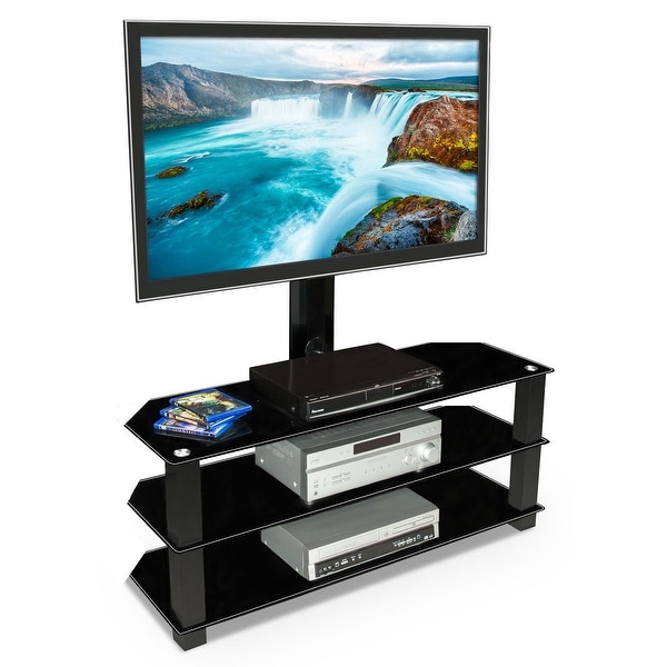 Mount-It! TV Center Stand With Mount and Glass Shelves