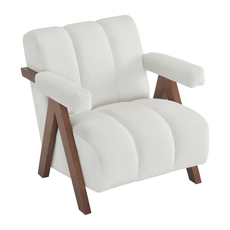 Velvet Fabric Accent Chair, Tufted Upholstered Lounge Armchair, Living Room Chairs with Inverted V-Shaped Legs