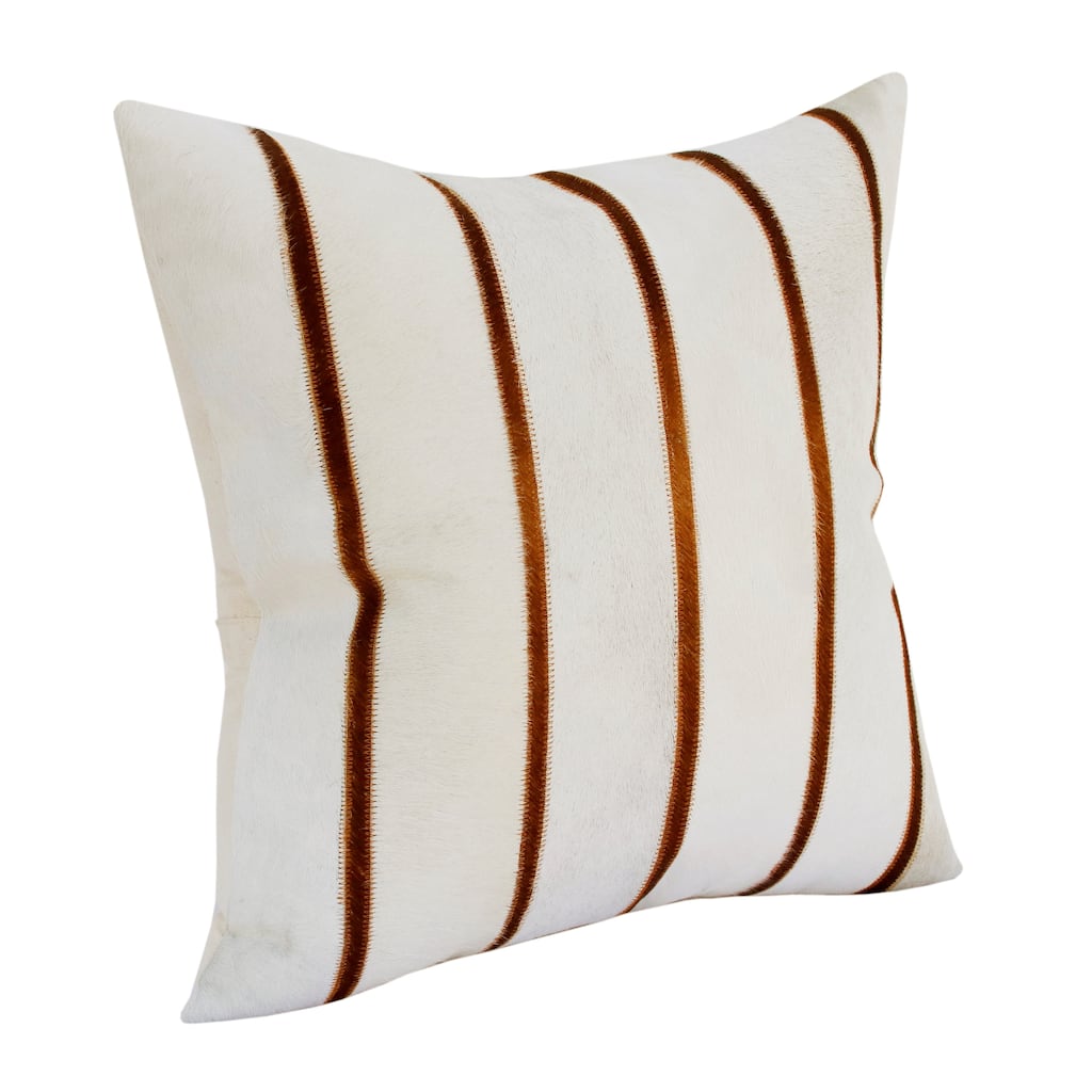 Sevita Ivory/Brown Striped Faux Leather Square Throw Pillow
